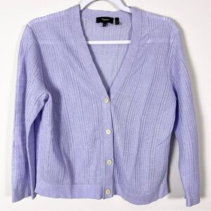 Theory Womens Cropped Cardigan Linen Blend Size Medium Soft Iris V-Neck Purple